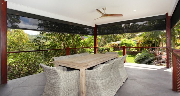 Modern alfresco outdoor blind installation with Ziptrak zip track system on contemporary Melbourne home